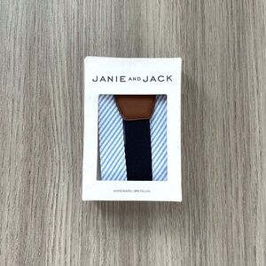 NWT Janie and Jack Boys Striped Suspenders White 4-5